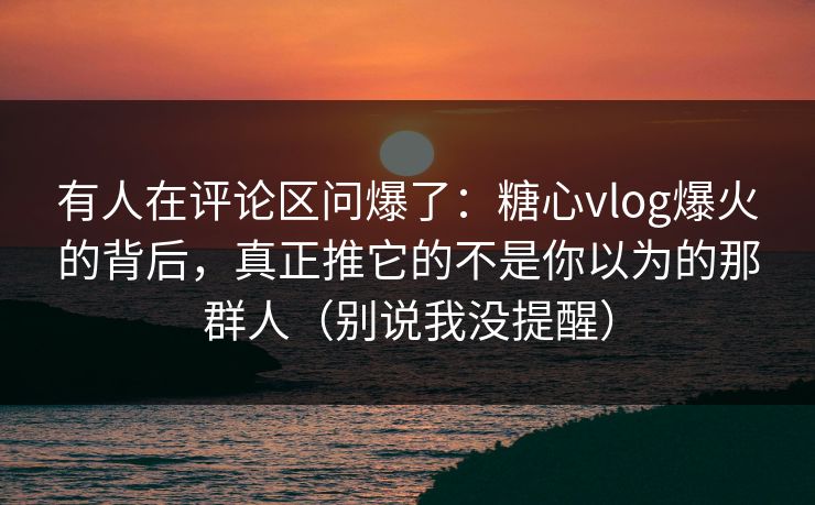 有人在评论区问爆了：糖心vlog爆火的背后，真正推它的不是你以为的那群人（别说我没提醒）