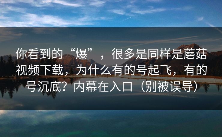 你看到的“爆”，很多是同样是蘑菇视频下载，为什么有的号起飞，有的号沉底？内幕在入口（别被误导）