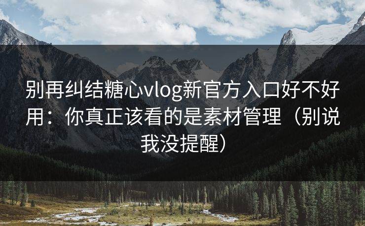 别再纠结糖心vlog新官方入口好不好用：你真正该看的是素材管理（别说我没提醒）