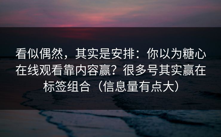 看似偶然，其实是安排：你以为糖心在线观看靠内容赢？很多号其实赢在标签组合（信息量有点大）