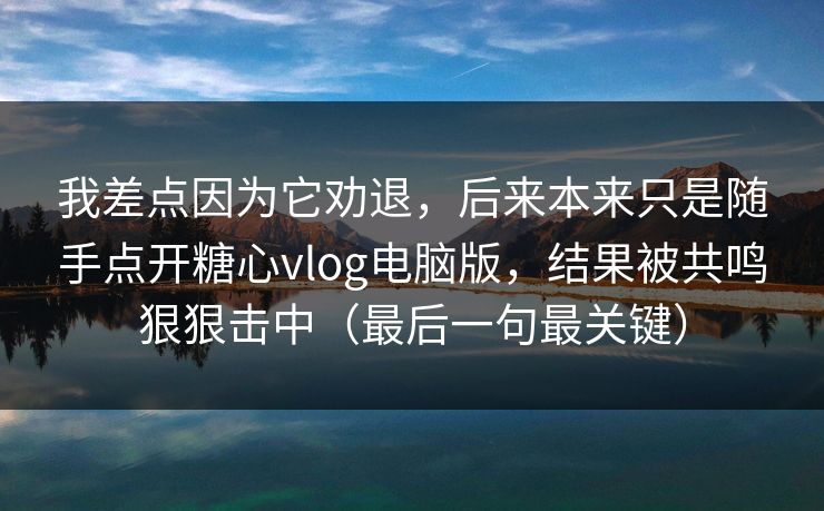 我差点因为它劝退，后来本来只是随手点开糖心vlog电脑版，结果被共鸣狠狠击中（最后一句最关键）